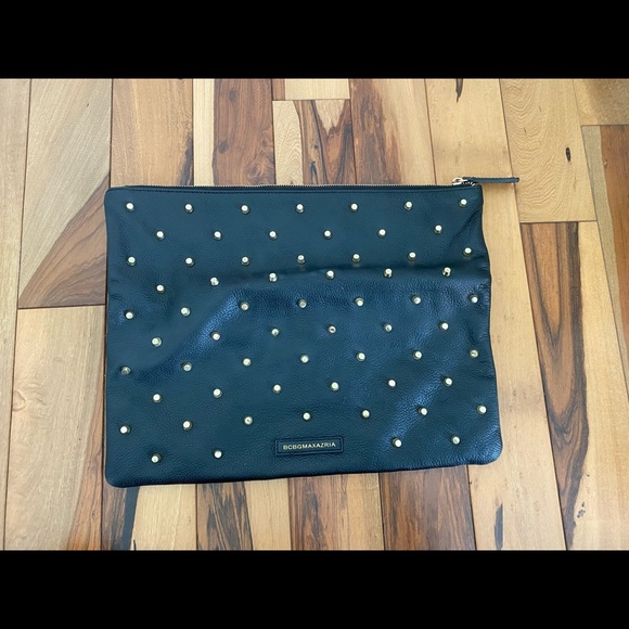 BCBGMaxAzaria Black Leather Clutch with Gold Metal Studs - Picture 3 of 5